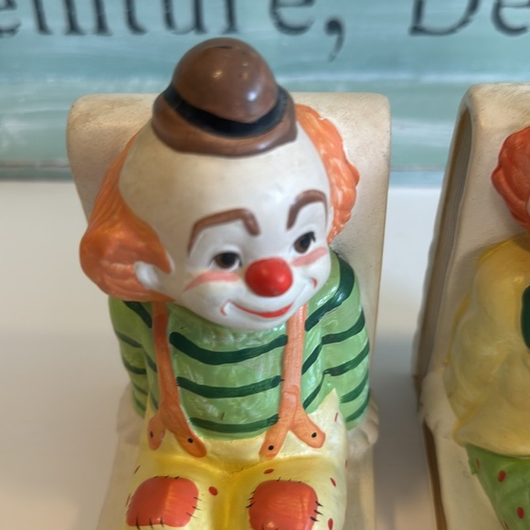 Vintage Ceramic Clown Bookends Nursery Kids Room Made in Taiwan Lefton - Picture 4 of 11